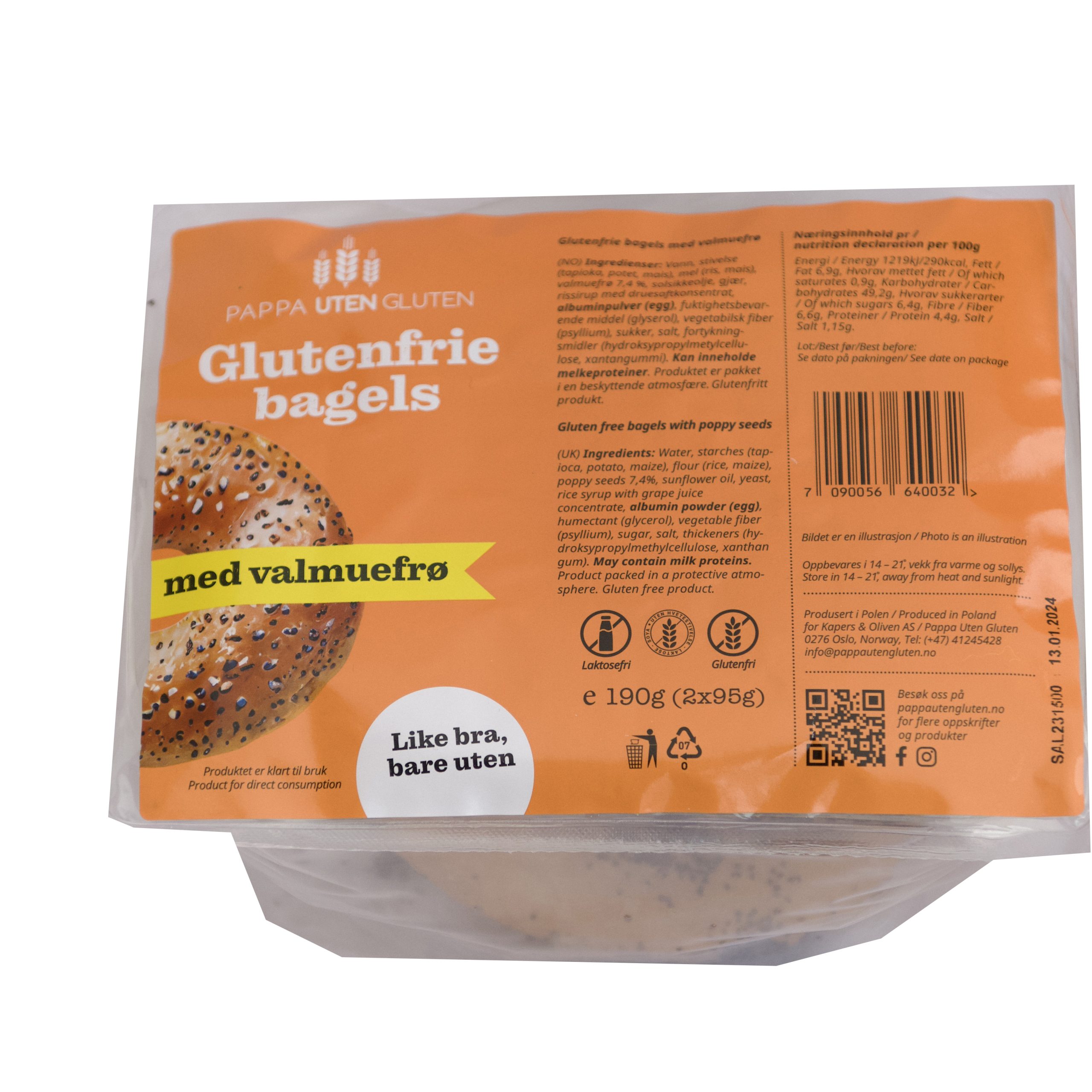 Glutenfrie bagels valmuefrø 8 stk