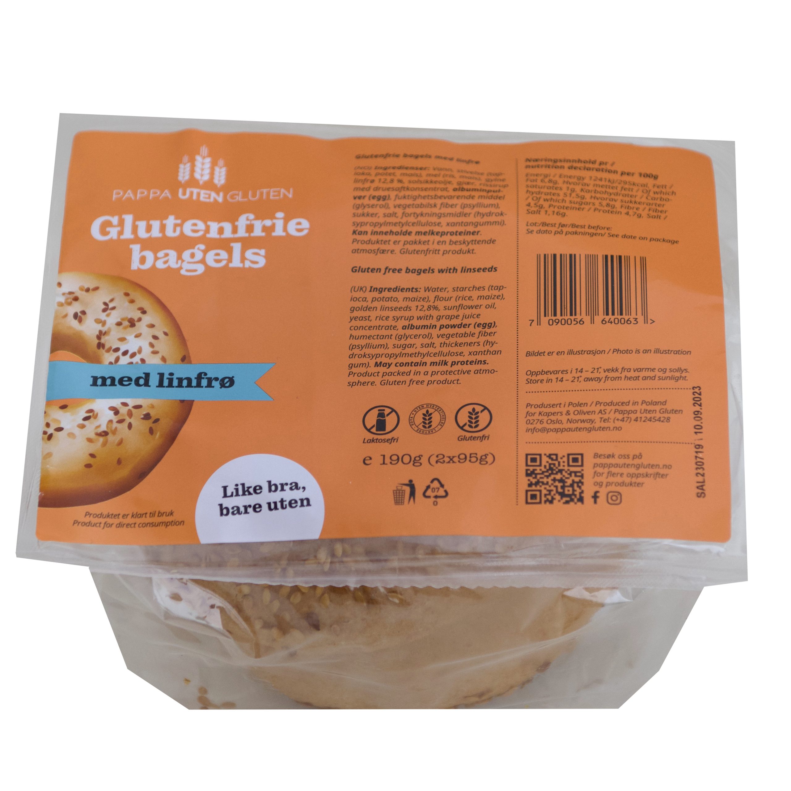 Glutenfrie bagels med linfrø 8 stk