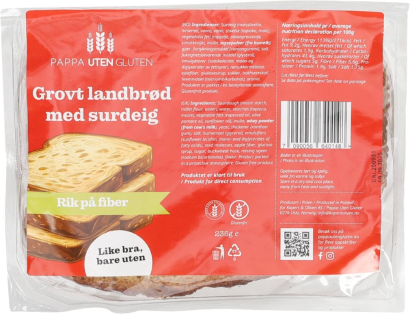Glutenfri grovt landbrød med surdeig 12 stk